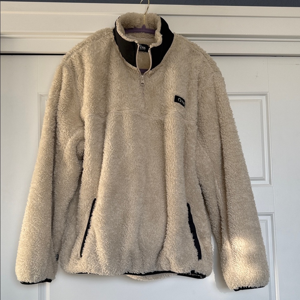 ZYIA Cream Fleece Jacket with Black Logo